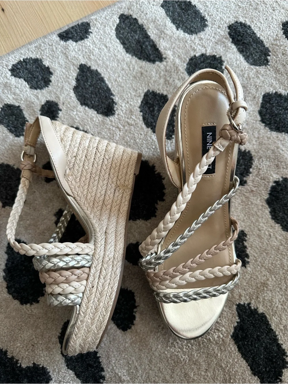 Nine West Beige and Silver Braided Espadrille Heels